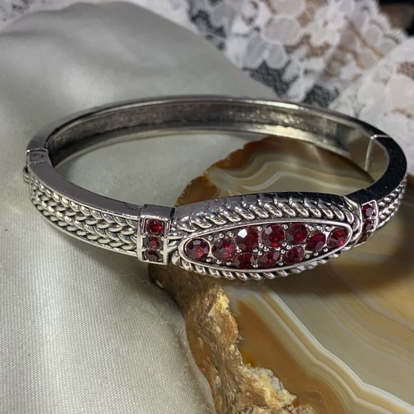 vintage Clamper bracelet Jewelry - Vintage Clamper Silver Bracelet with Red stones